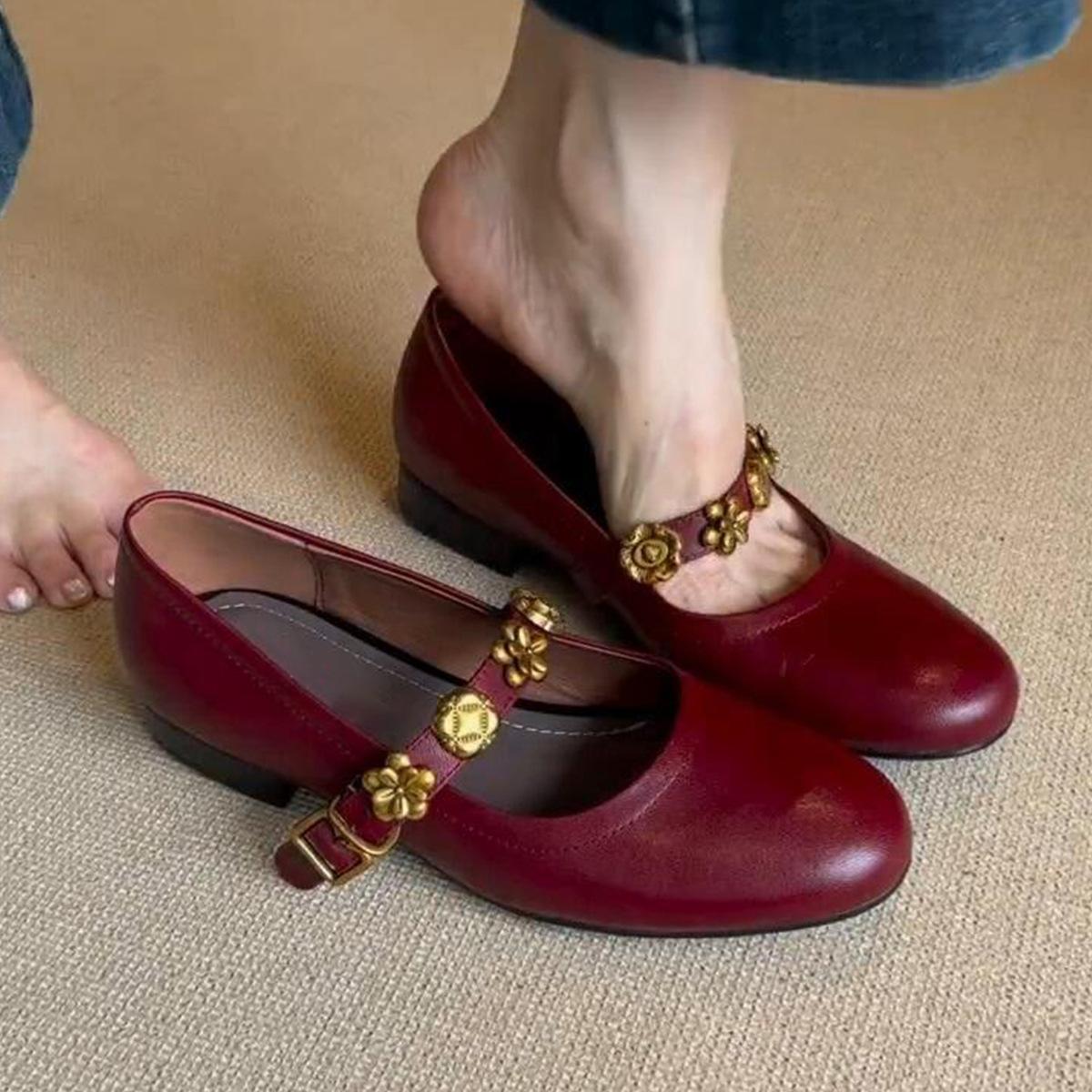 

Вариант из овчины~ Туфли Мэри Джейн из натуральной кожи с металлической пряжкой в виде одного слова, женские французские туфли с неглубоким носком, балетки на низком каблуке 40