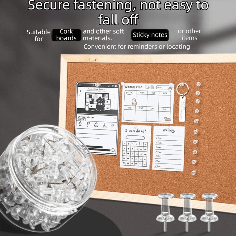 100pcs/box Transparent Transparent Push Pins Plastic Reusable Push Pins Tacks Sharp Point Rust Resistant Thumb Tacks