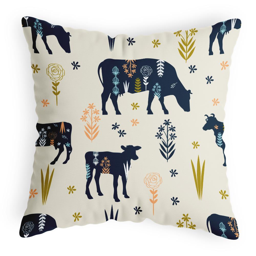 Chinese Style Sofa Cushion Cover Cartoon Animal Cute Plush Cushion Cover Chinese Style Cow Pattern Pillow Cover