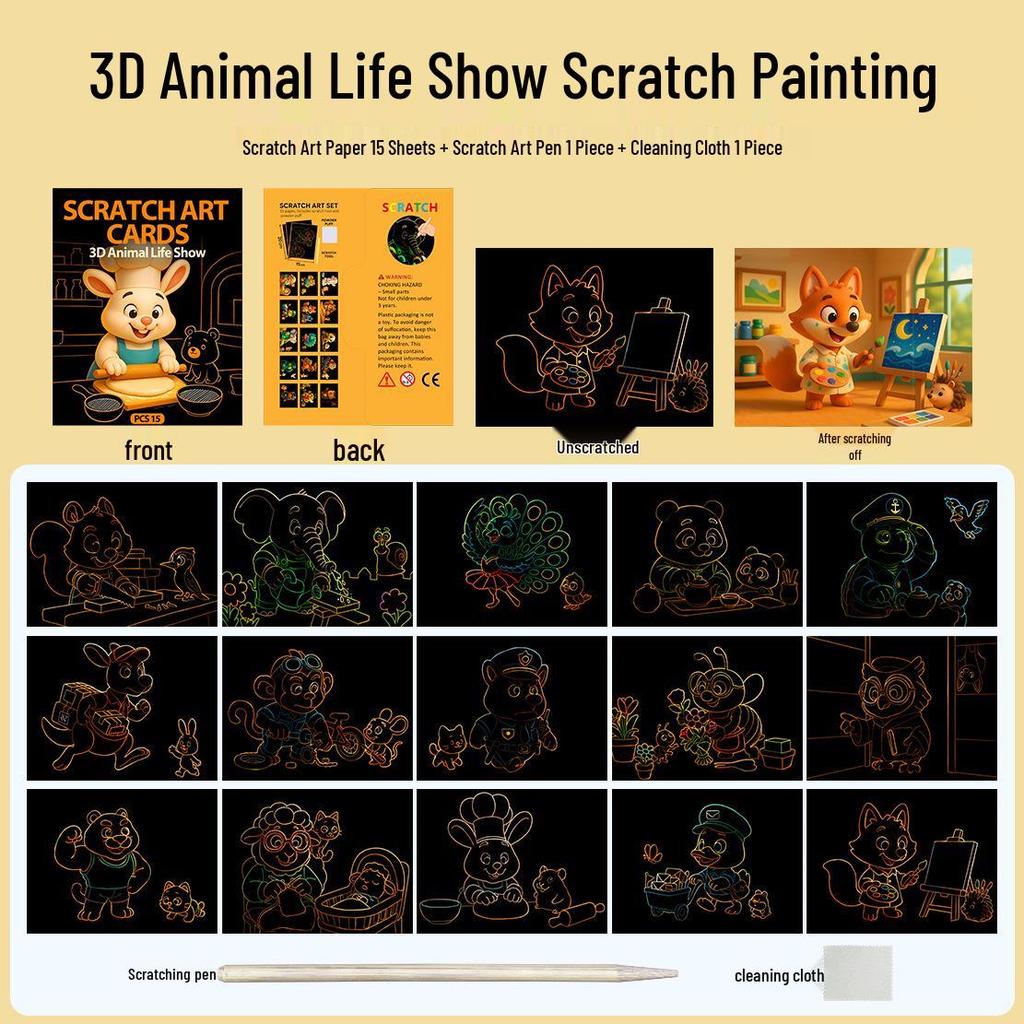 3D Animal & Underwater Adventure Scratch Art Book for Kids