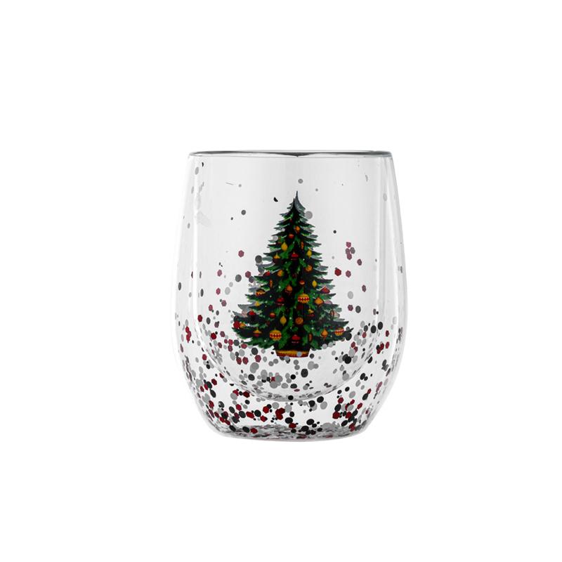 1PCS Double-Wall Christmas-Themed Heat-Resistant Glass Mug Beautiful Cup for Coffee Water Ideal Bar Drinkware Christmas Gift