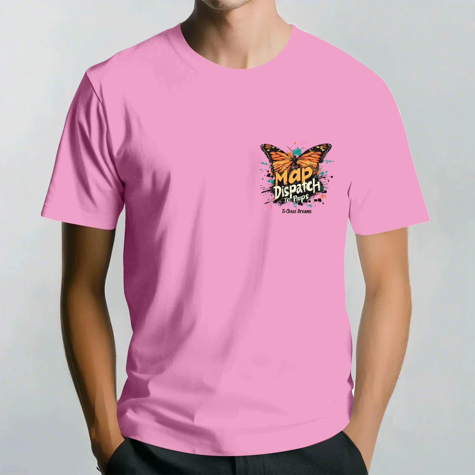 

Мужская повседневная футболка с круглым вырезом и принтом бабочек с коротким рукавом XXL розовый