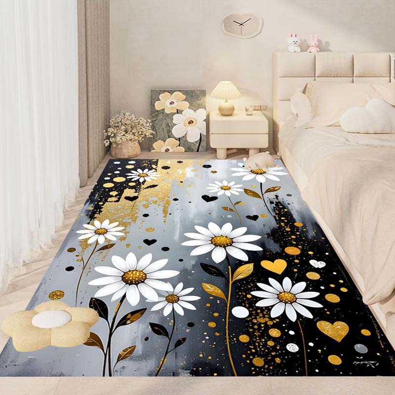 This New, Fresh Daisy Print Rug Is Suitable for Decorating Bedrooms, Living Rooms, Kitchens, Gardens, Balconies, and Sunrooms.