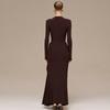 European Style Autumn Solid Color Long Sleeve Dress with Decorative Buckle