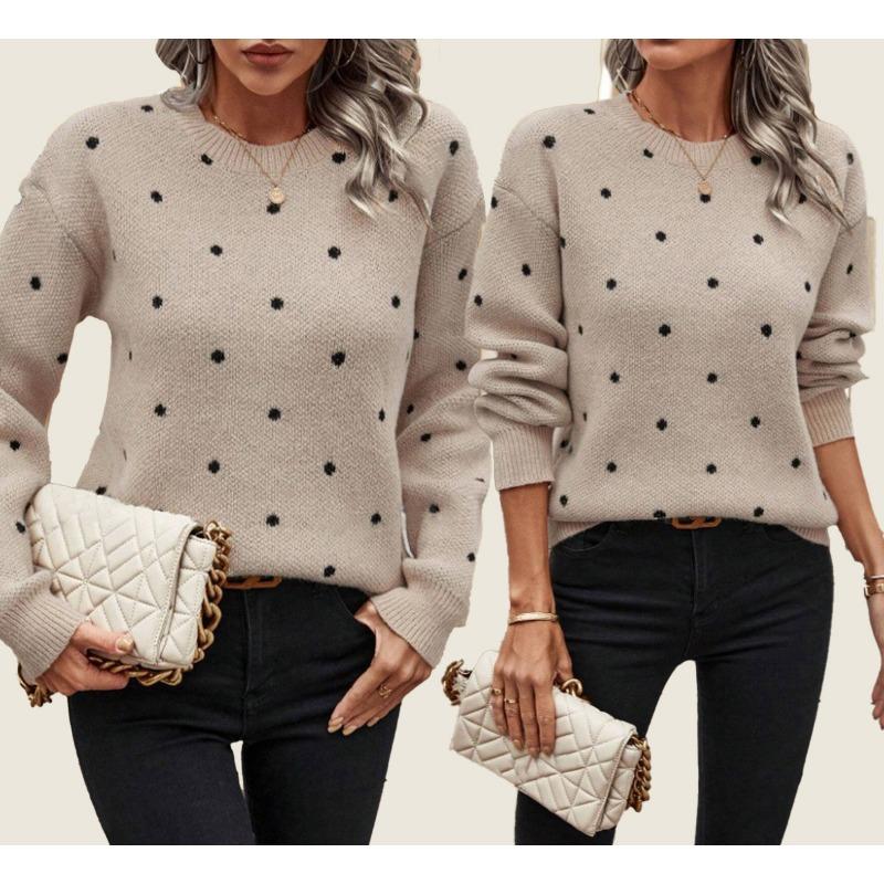 Women S Long Sleeve Pullover Knit Sweater Polka Dot Loose Fit