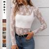 2026 European American Women's High Neck See-through Long Sleeve Sexy Y2K Mesh Top