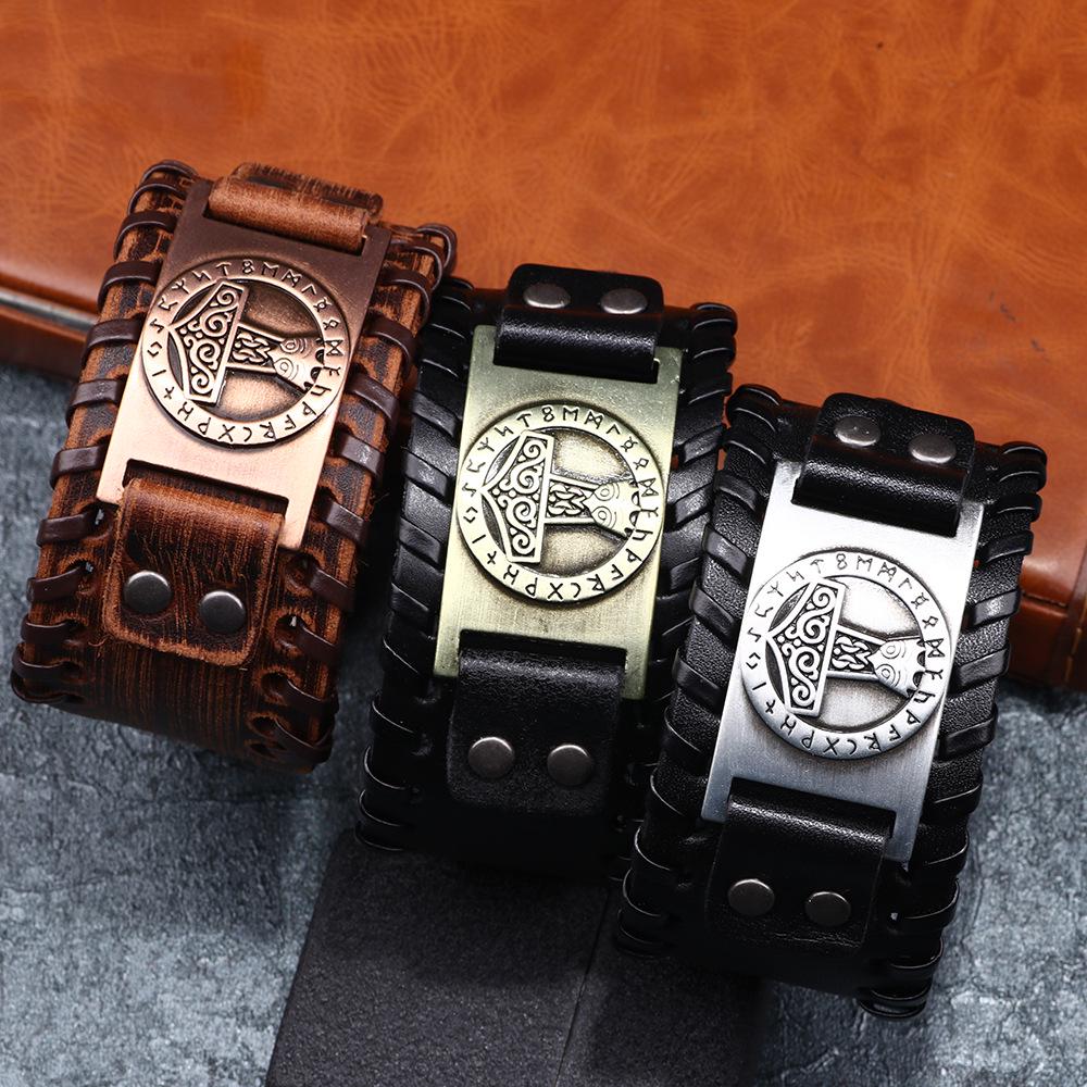 European & American Fashion Thor's Hammer Leather Bracelet - Alloy & PU Leather