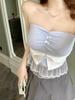#Summer new sweet and spicy lace hem splicing tube top slim and thin women's fixed top with chest pad