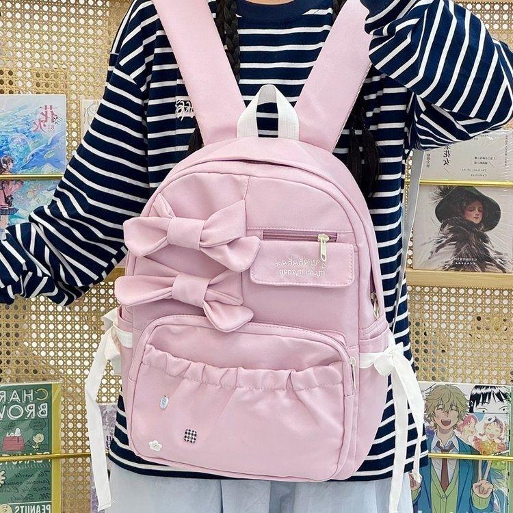 Schoolbag Korean Version Ins Cute Polka Dot Bow Backpack Women's Large-capacity Student Schoolbag Casual Versatile Commuter Backpack