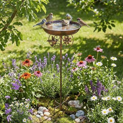 Cast Iron Outdoor Bird Bath Heavy Duty Rust Resistant Bird Drinking Station Five Prongs Base Tipping Eve Garden Birdbath Lawn