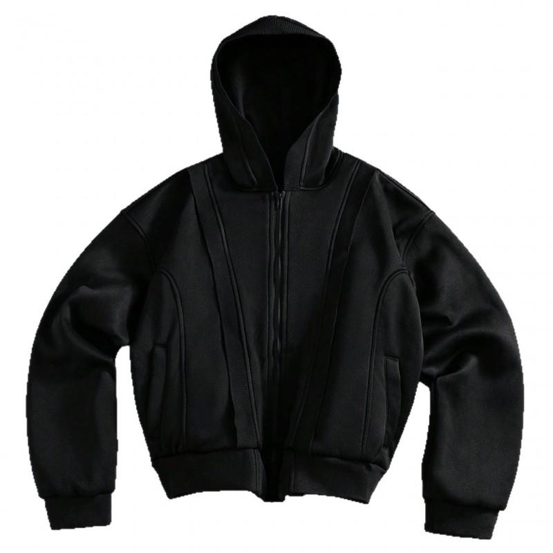 Oversized Hooded Zip-Up Sweatshirt Women Solid Color Patchwork Streetwear Casual Long Sleeve Top