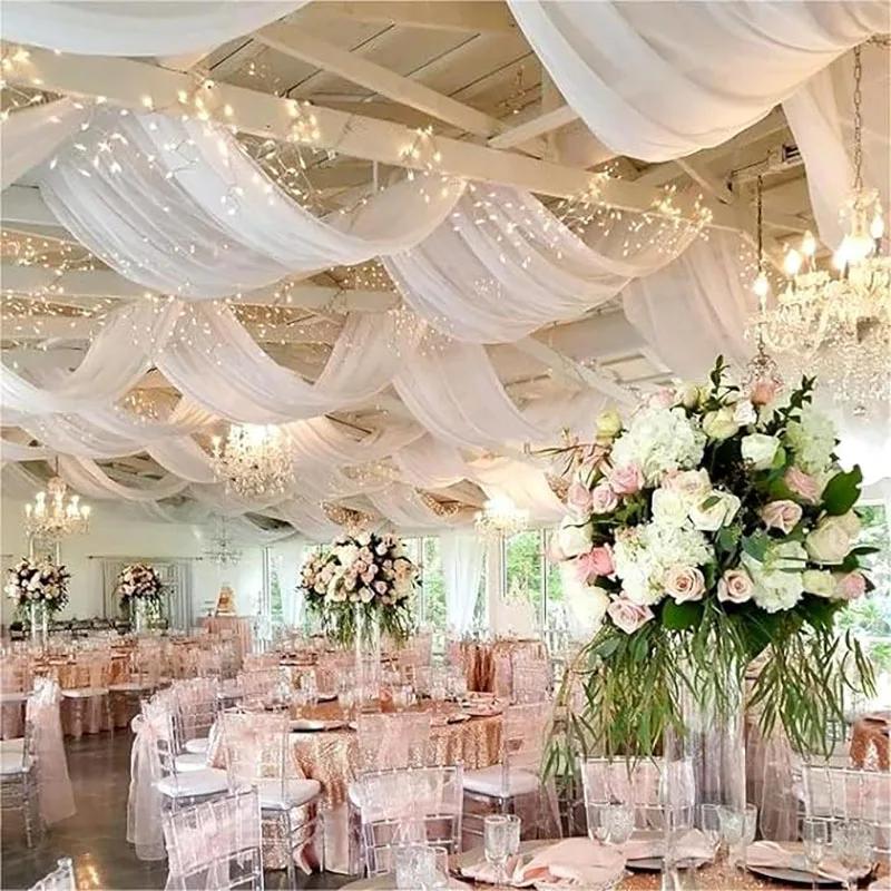 4Pcs Wholsale White Ceiling Drapes Weddings Arch Draping Fabric Gauze Tulle Curtain for Party Ceremony Stage Hotel Decoration