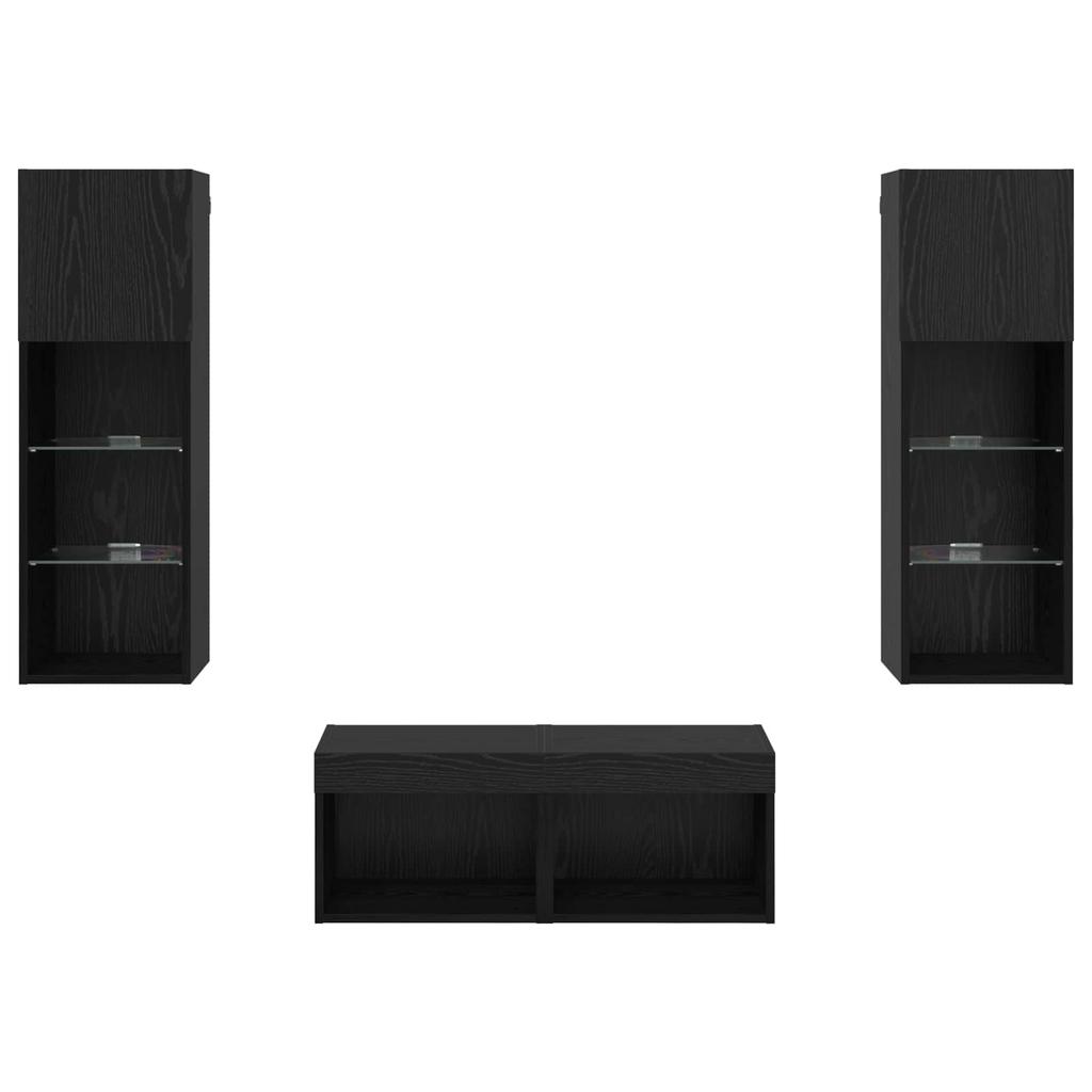 TV Wall Shelves 4 pcs Black Oak Effect Wood Based Material