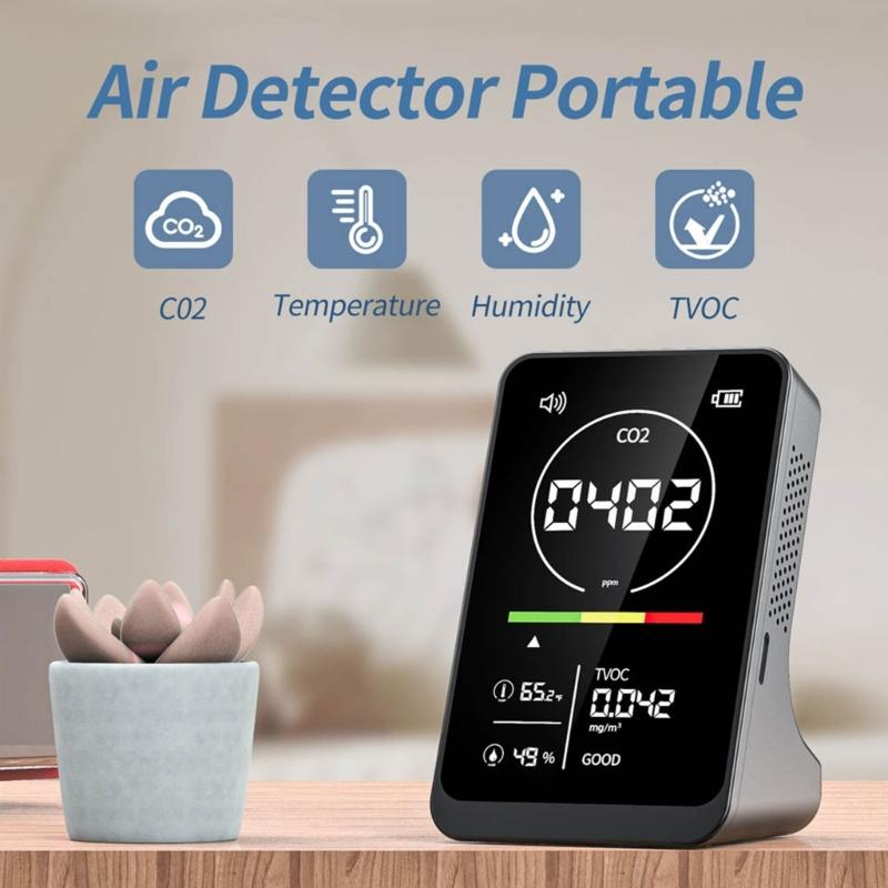 Air Quality Meter Tests CO2 Temperature Humidity TVOC Digital Display Carbon Dioxide Detector for Home Hotel Office