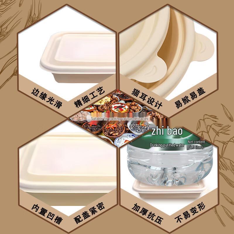 Jiwanggu 350ml biologisch abbaubare rechteckige Einweg-Lebensmittelbehälter (300-Set)