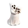 Decorative Light Holder Halloween Ghost Figurine with Skull, Resin Statue for Tabletop Decor, Creative Holiday Gift Friends Retro Gothic Ornament Home