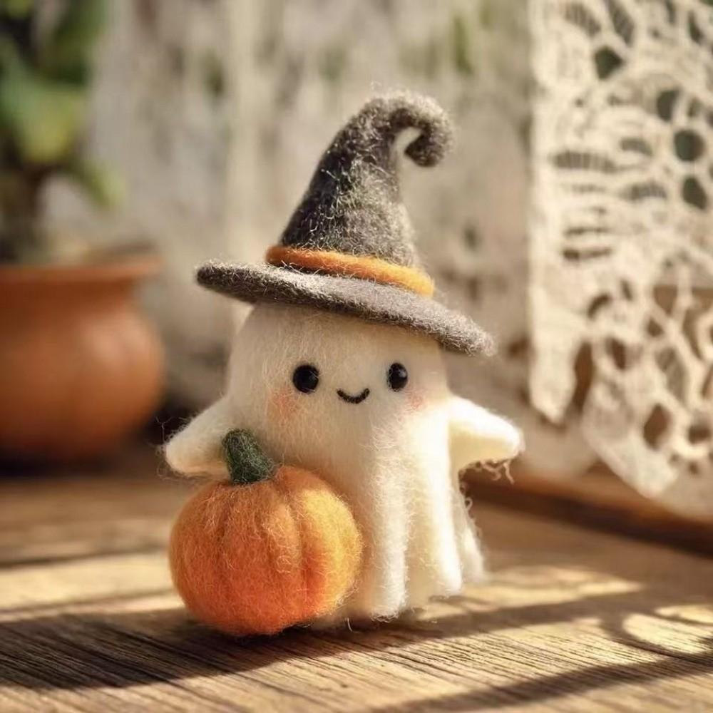Cute Wool Felt Ghost Statue Toy Halloween Decoration Pumpkin Figurine Home Decoration