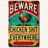1PC Funny Beware Of Chicken Metal Sign, Rustic Farmhouse Wall Art, Humorous Farm Yard Decor, Tin Country Sign, Outdoor Decor
