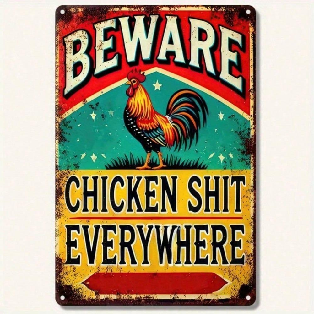 1PC Funny Beware Of Chicken Metal Sign, Rustic Farmhouse Wall Art, Humorous Farm Yard Decor, Tin Country Sign, Outdoor Decor
