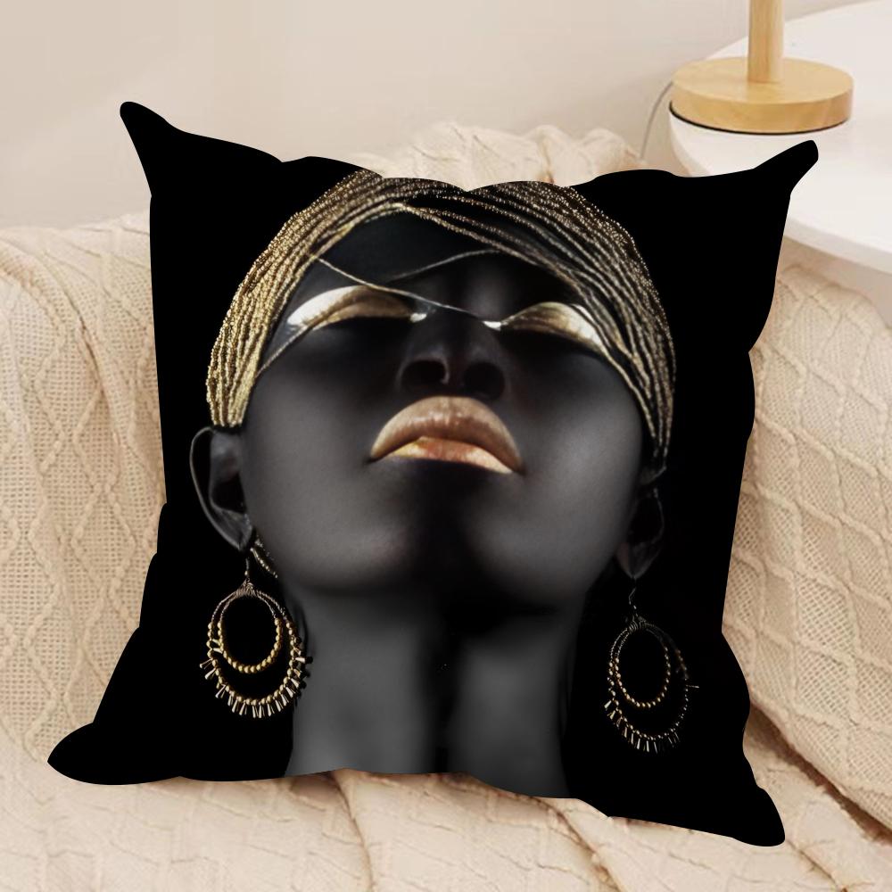 Schwarz Gold Afrikanische Dame Frau Stil Kissenbezug Weicher Plüsch Doppelseitig Sofa Kissen Kissenbezug | Ganzjahres Dekoration Geschenk