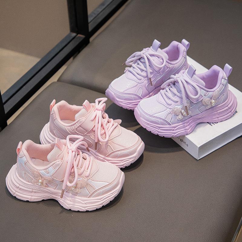 2025 Spring New Girls Sneakers Mesh Breathable Medium and Older Children's Daddy Shoes Korean Version Versatile Princess Style