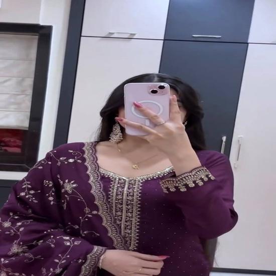 Royal Deep Purple Embroidered Kurti with Palazzo & Dupatta Set