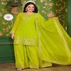 Vibrant Lime Green Embroidered Sharara Suit Set