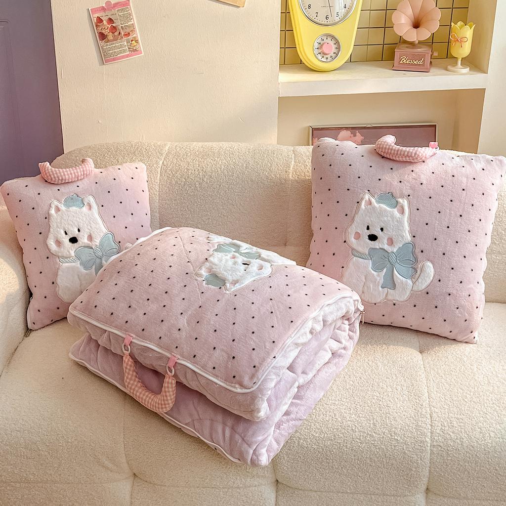 Cute Soft Flannel 2-in-1 Pillow Blanket Thickened Foldable Multi-Function Nap Blanket Comforter Car Pillow Girls Birthday Gift