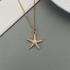 Golden Color Starfish Pendant Necklace for Women Girl Spring Summer Beach Choker Holiday Zircon