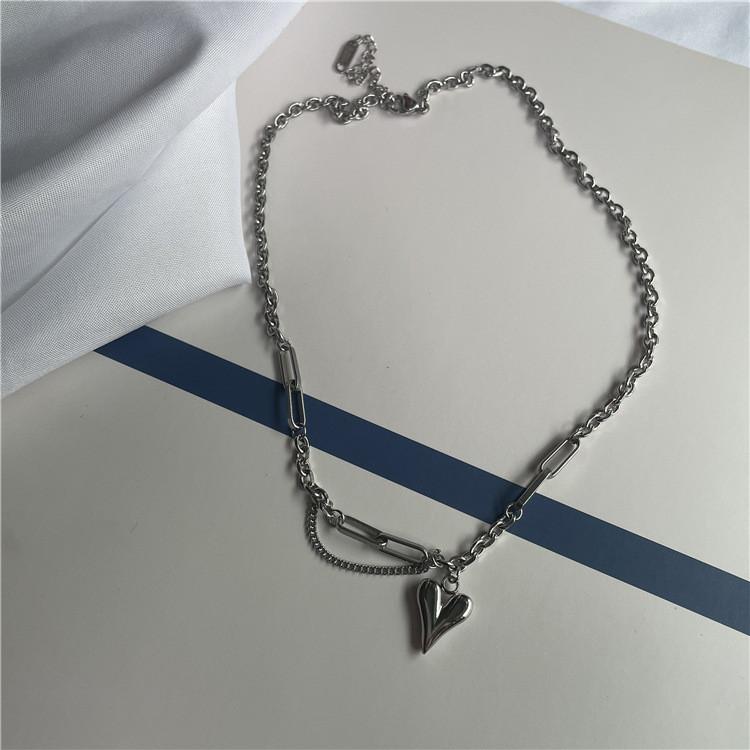 Titanium Steel Heart Pendant Necklace With Cross Chain For Women And Men