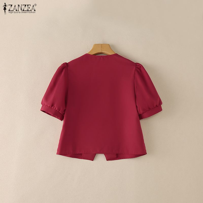 ZANZEA Women Casual Round Neck Summer Short Sleeve Blouse