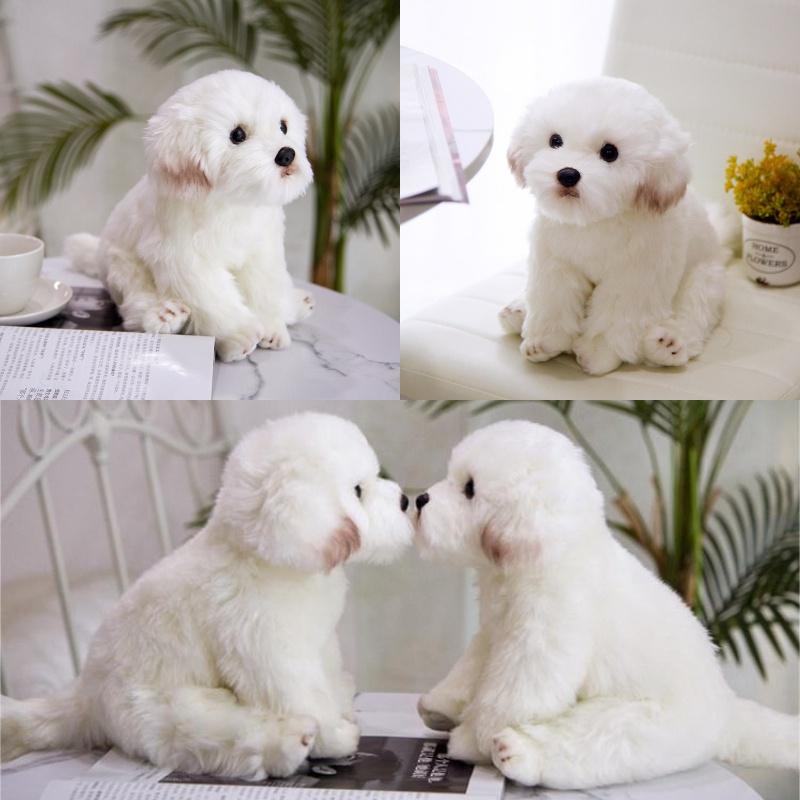 Adorable White Maltese Plush Toy, Fiber Filled, Long Haired Stuffed Animal, 33x24x16cm/38x26x21cm