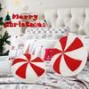 3D Red and White Christmas Candy Plush Pillow: Decorative Back and Seat Cushion