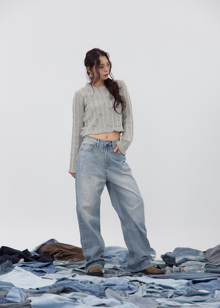 NO EXTRA TOUCH Boho Damage Knit (Ash) / 25Fwkp001As