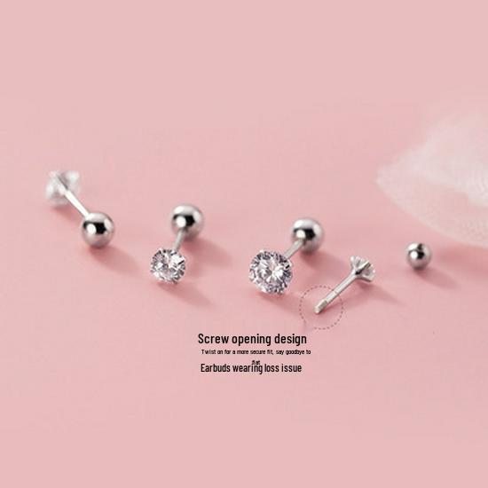 Korean Style Women's Single Diamond Threaded Bead Stud Earrings