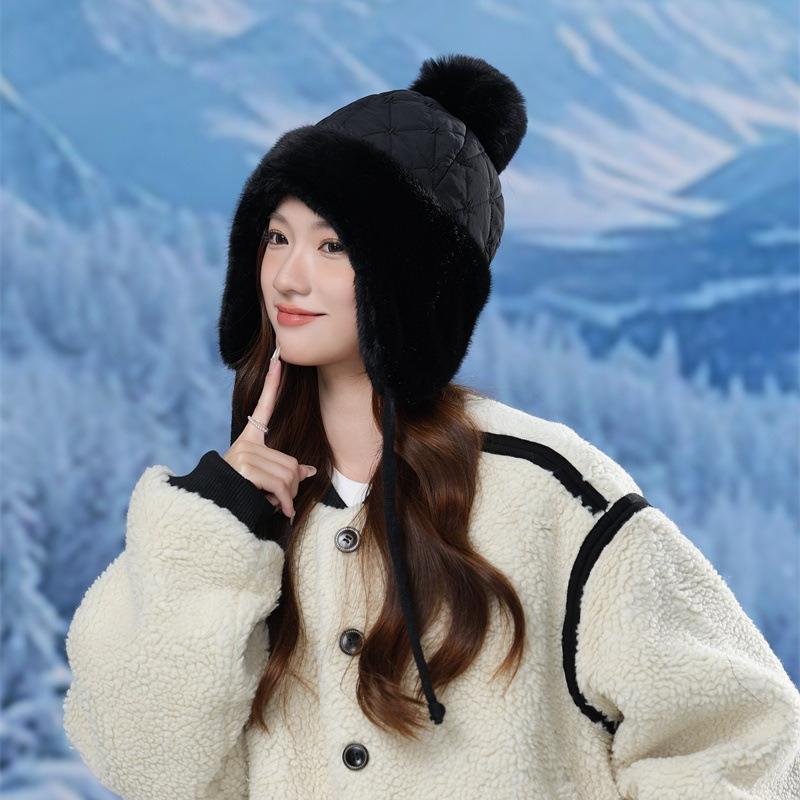 Fleece Warm Lei Feng Hat Women's Winter Thickened Ear Protectors Windproof Ski Hat Outdoor Pullover Knitted Cycling Hat