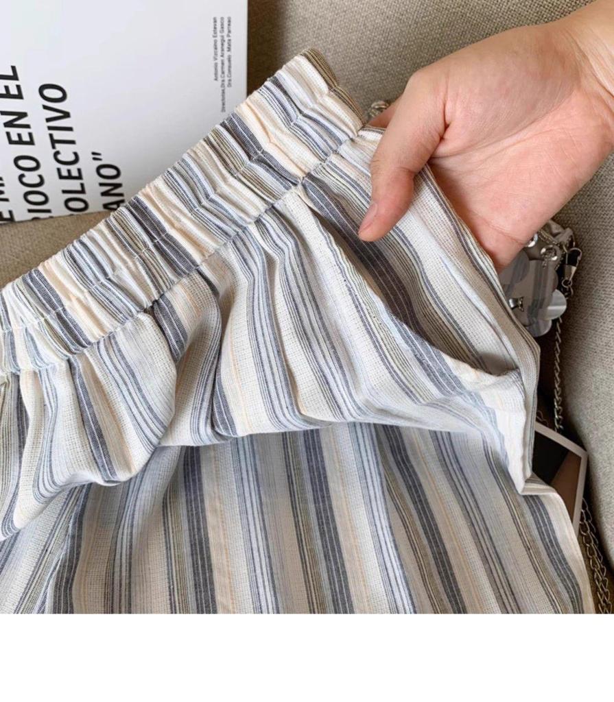 Plus Size Jin Striped Tie-Dye Wide-Leg Summer Pants - Loose, Slimming, Casual Style