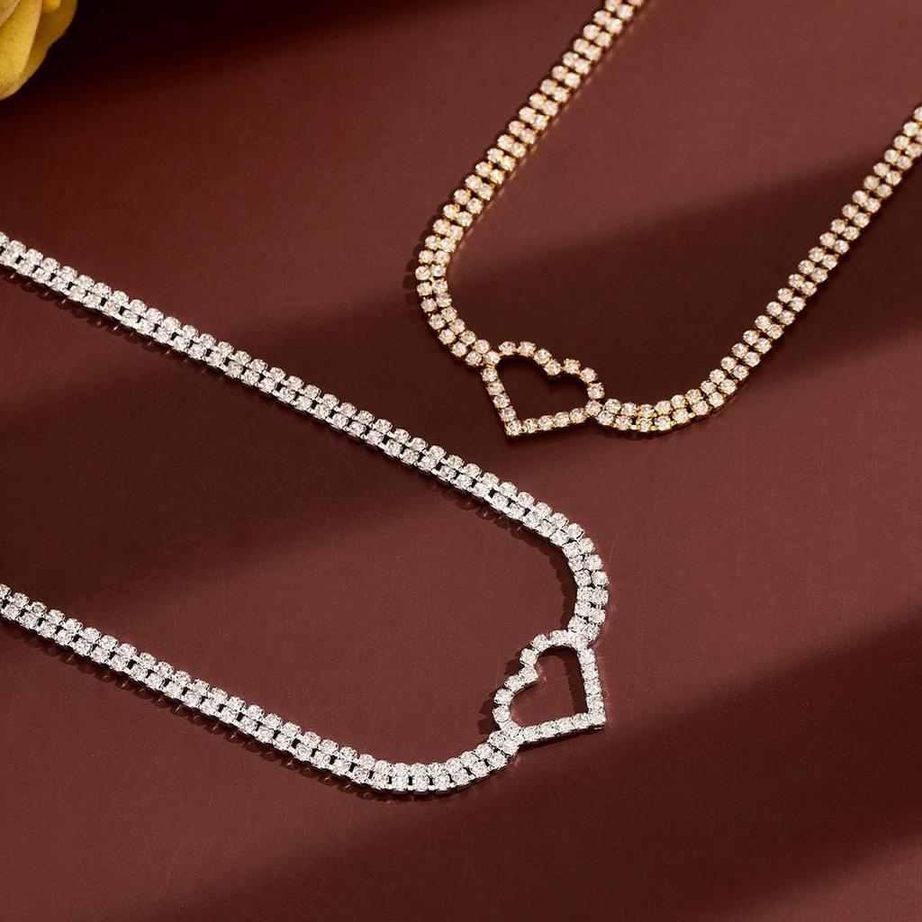 2026 Summer Eco-friendly Rhinestone Heart Clavicle Chain Necklace for Daily Wear