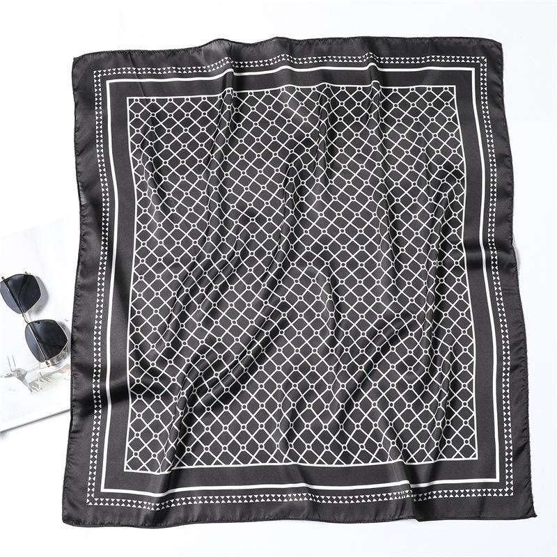 Scarf plaid 71cm simple scarf spring and summer cervical spine female geometric scarf simulation silk scarf decorative square scarf