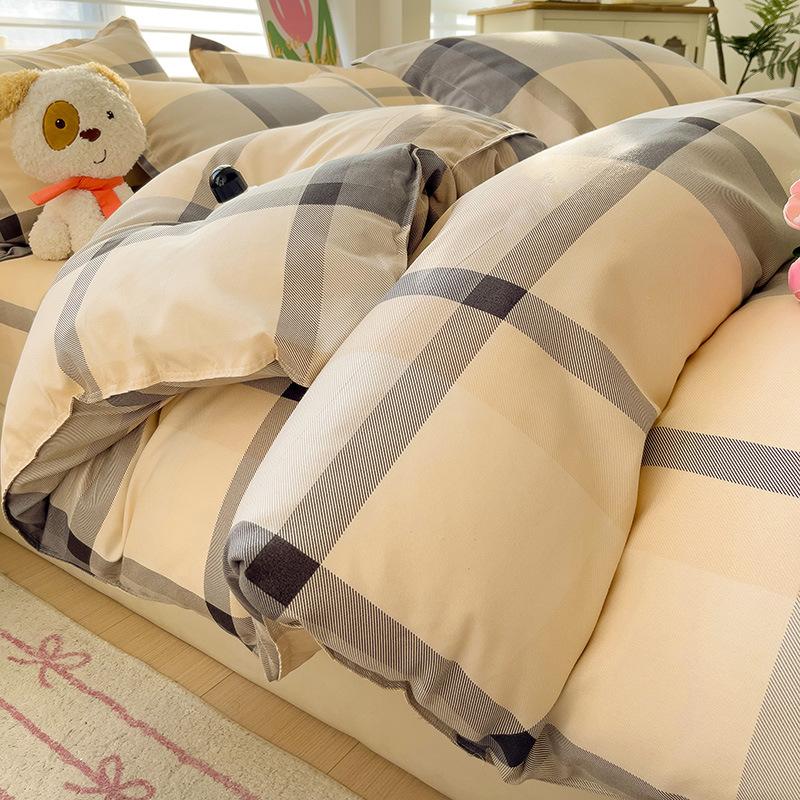 Class A Maternal And Infant Grade Small Fresh Pure Abraded Four-Piece Set Skin-Friendly Bed Sheet Washed Cotton Quilt Cover Student Dormitory 3Pcs Set
