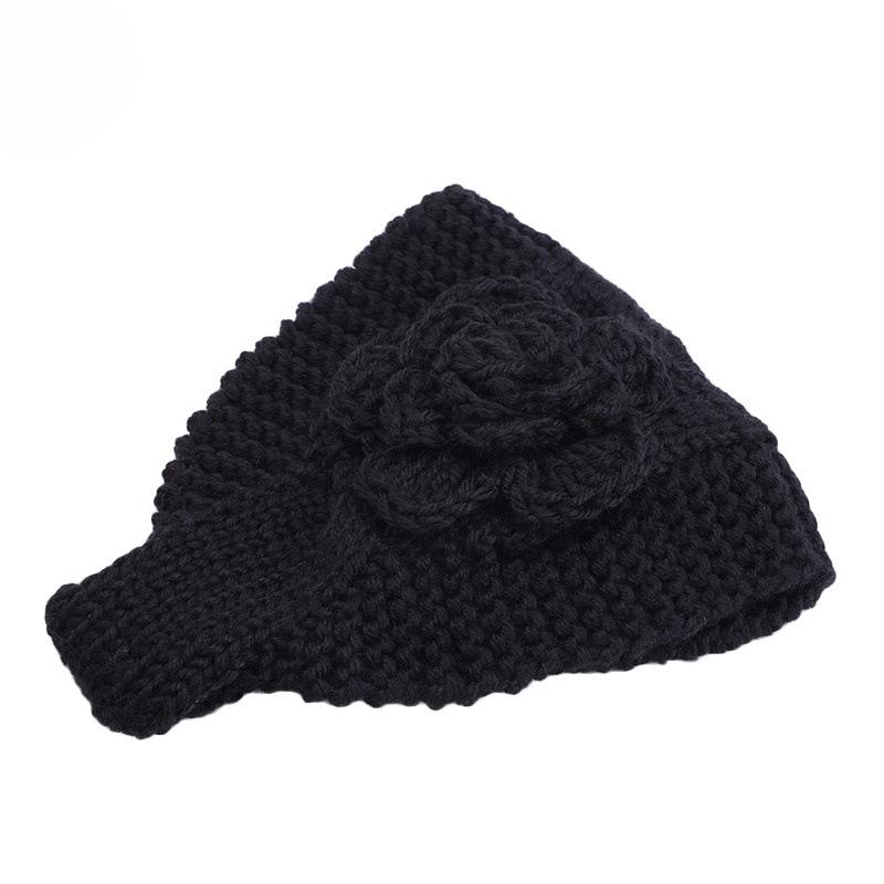 

Большая шерстяная повязка на голову ручной работы с цветком, повязка на голову, зимний платок, популярный головной убор в Европе и Америке Td-209 One size чёрный