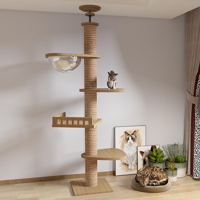Space-Saving Solid Wood Cat Tree Tower: Climbing Frame, Bed, and Jumping Platform for Small Apartments