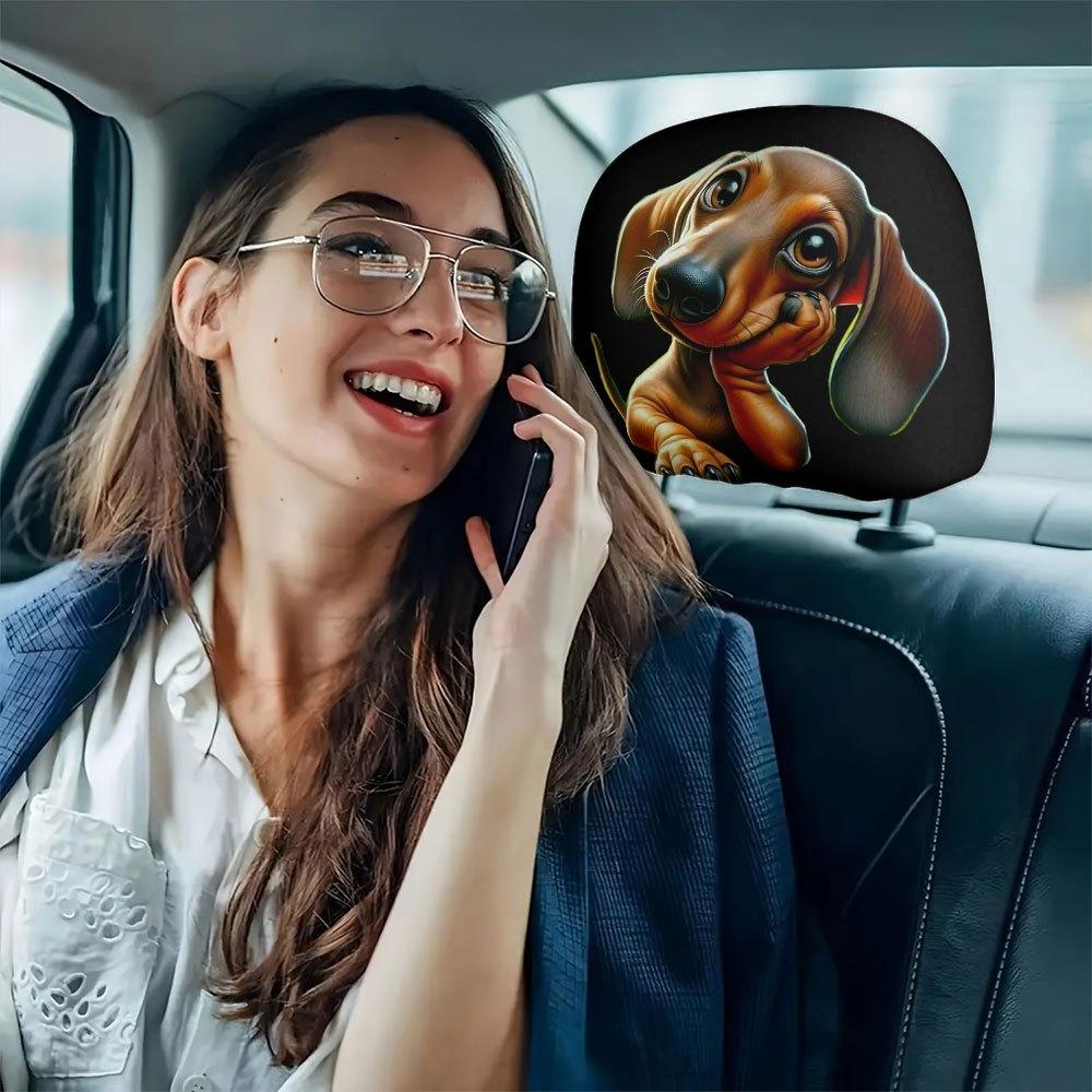 Cute Dachshund Print Headrest Covers, All-Weather Comfortable Use for Seat Protection with High  Design and No Filling