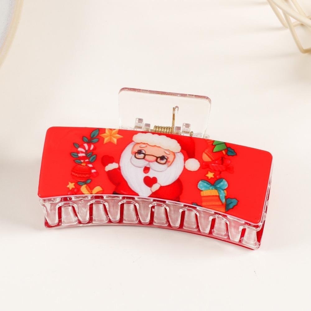 1pc Cute Festive Christmas Hair Claw Clips Claus Snowflake Prints Acrylic Perfect Hair Accessories Xmas Parties Holiday Styling