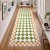 Corridor Carpet Yellow Green Plaid Runner Rug Machine Washable Floor Mat Home Decoration Long Rug For Bedroom Bedside Rugs