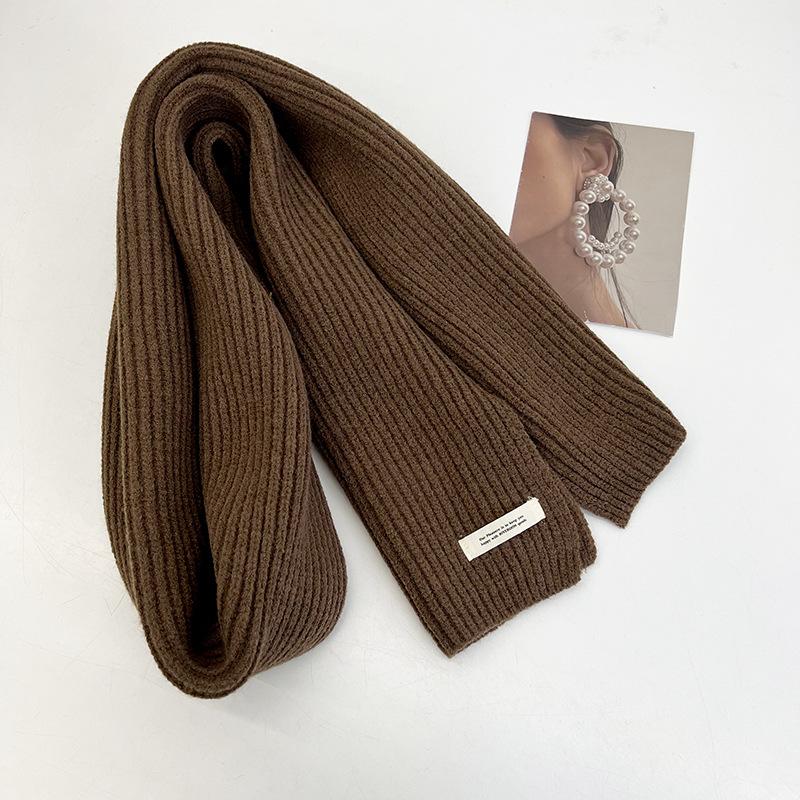 Korean Ins Solid Color Labeling Wool Scarf Women Winter Warm Versatile Student Couple Internet Celebrity Knitted Scarf Tide