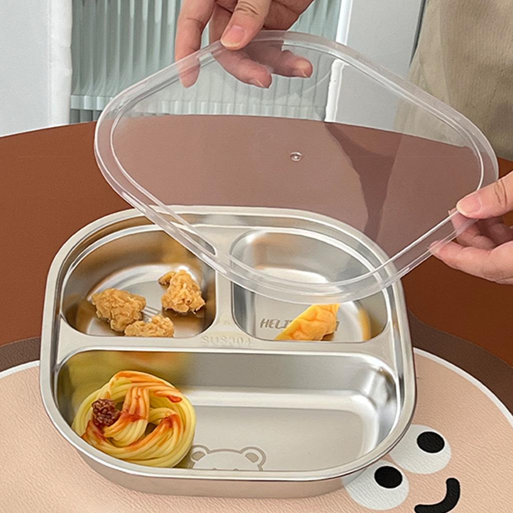 Quadratische 304 Edelstahl Lunchbox mit Fächern 3/4 Fächer Lebensmittelbehälter für Kinder Niedlicher 3/4-Fächer-Essteller mit Deckel
