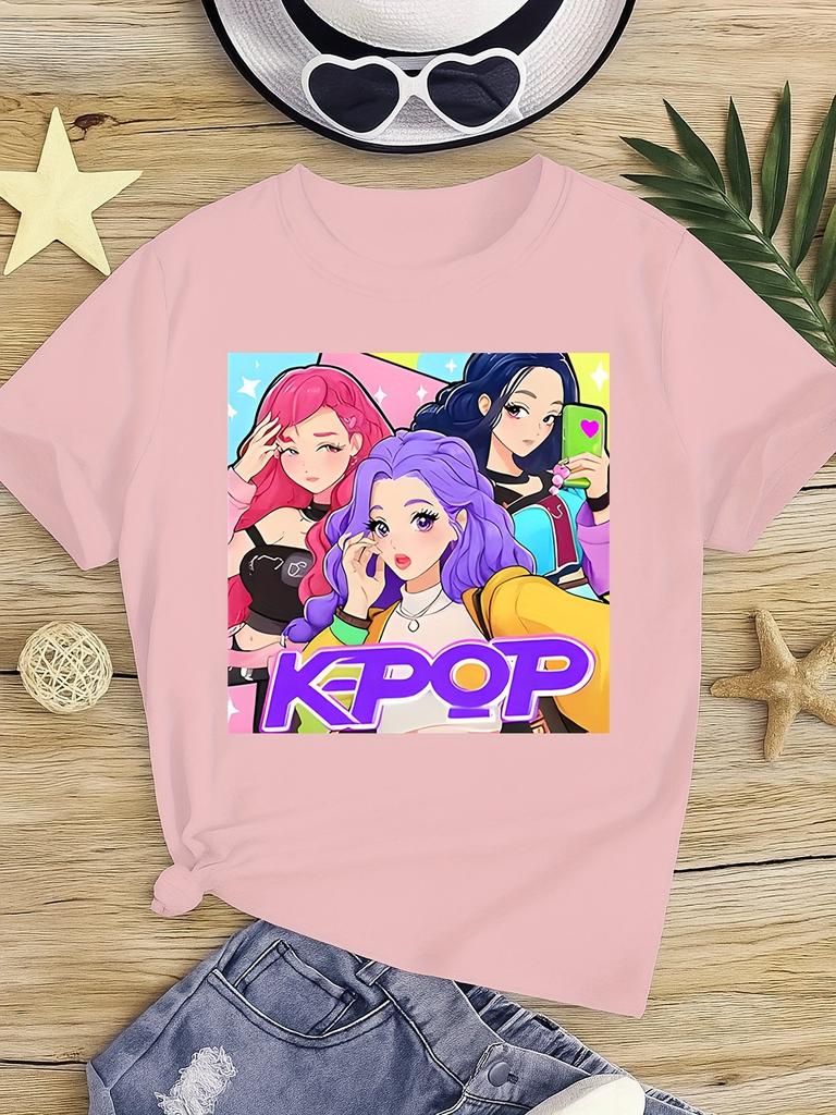 K-pop Pattern Cotton T-shirt Kdrama Culture Graphic Shirts Perfect Kpop Fan Souvenir Casual Short Sleeve