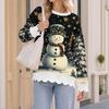 Women's Loose Fit Crewneck Sweatshirt with Scalloped Wavy Hem and Christmas Print, Long Sleeve Pullover Top