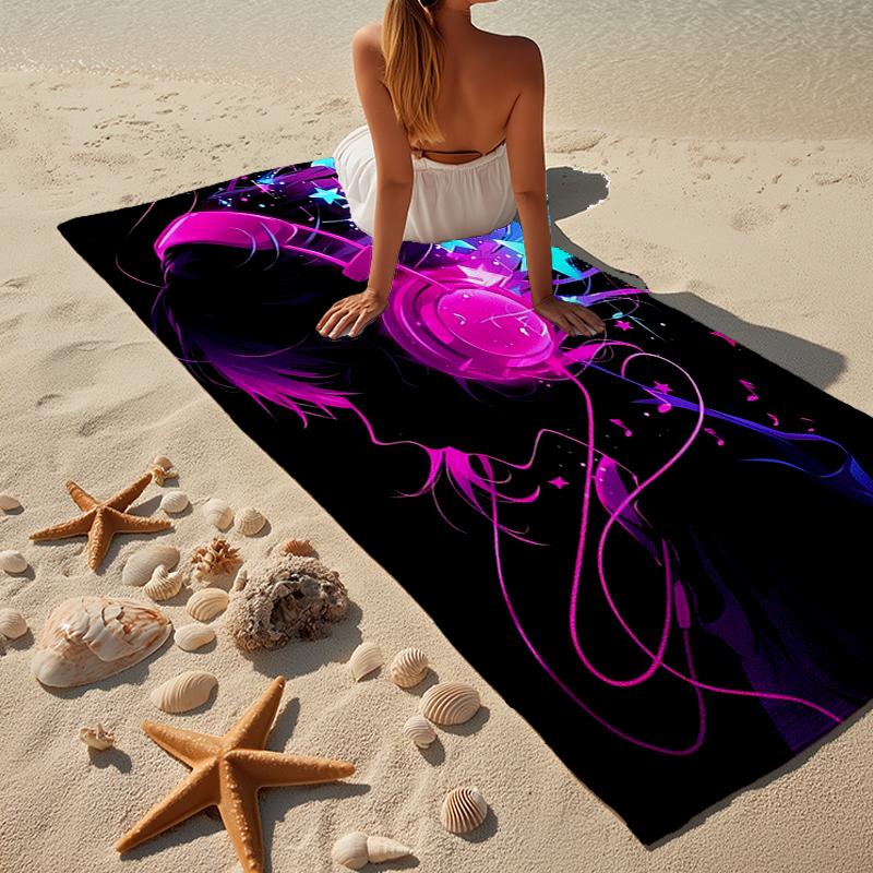 Serviette de Plage Casque Ondes Musicales, Microfibre Super Douce, Cadeau pour Elle/Lui, Anniversaire, pour Piscine, Plage, Voyage, Décoration d'Intérieur Cadeaux pour Fans